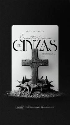 Quarta-feira de Cinzas Orações de Reflexão com Cruz e Coroa PSD Editável