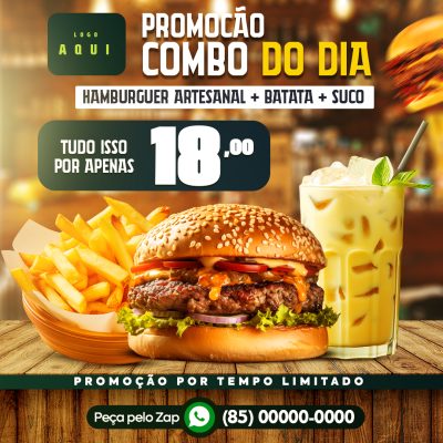 Promoção Combo do Dia Hambúrguer Artesanal  PSD Editável