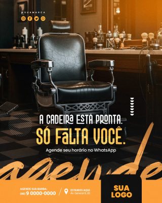 Barbearia Cadeira Está Pronta Agende Seu Horário PSD Editável