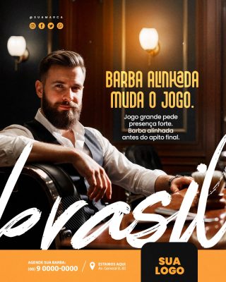 Barba Alinhada Muda o Jogo Post para Barbearia PSD Editável