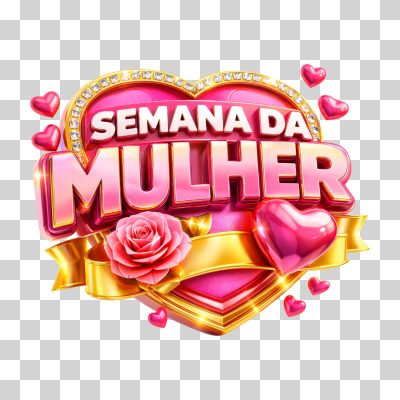 Semana da Mulher Rosa Dourado e Corações Brilhantes PNG Transparente