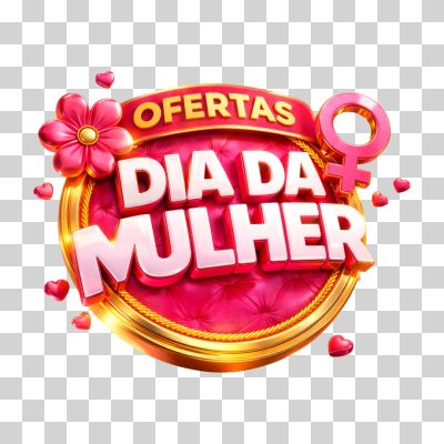 Ofertas Dia da Mulher Selo Dourado e Rosa PNG Transparente