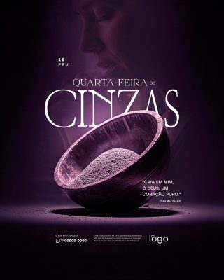 Quarta-feira de Cinzas 18 Fev Cria em Mim Coração Puro PSD Editável