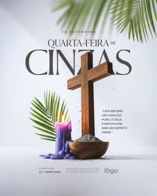 Quarta-feira de Cinzas 18 de Fevereiro Post Religioso PSD Editável