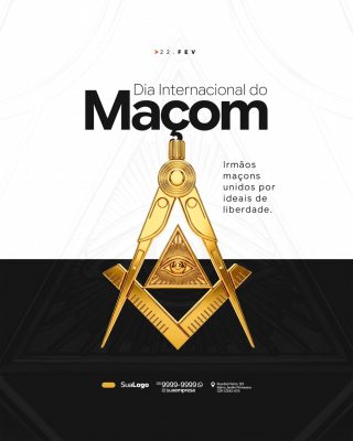 Maçom Dia Internacional 22 de Fevereiro Irmãos Unidos PSD Editável