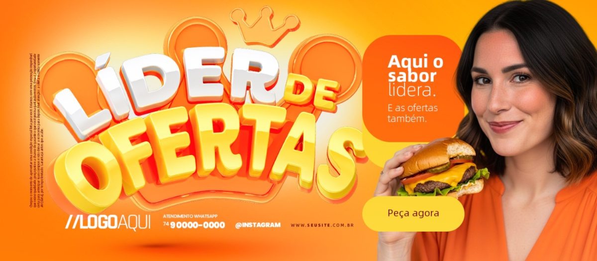 Líder de Ofertas com Sabor Aqui o Sabor Lidera Banner PSD Editável