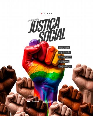 Justiça Social Dia Mundial 20 FEV Inclusão Equidade Respeito PSD Editável