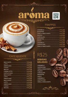 Aromá Cardápio Cafés Quentes Frapês e Bebidas PSD Editável