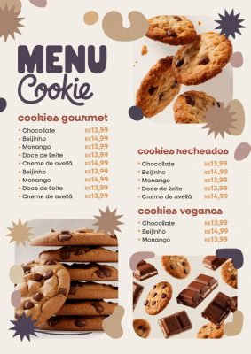 Modelo de Cardápio Menu Cookie Gourmet Recheados Veganos PSD Editável