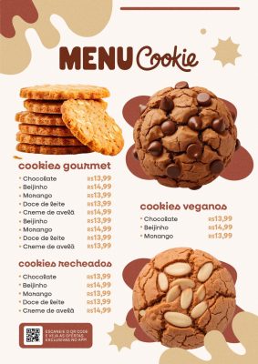 Modelo de Cardápio Menu Cookie Gourmet Veganos Recheados Ofertas PSD Editável