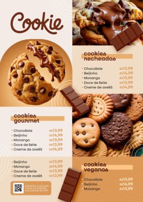 Modelo de Cardápio Cookies Recheados Gourmet e Veganos PSD Editável