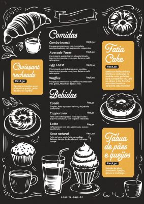 Modelo de Cardápio Menu de Cafeteria Comidas e Bebidas PSD Editável