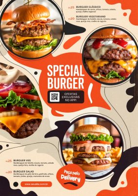 Modelo de Cardápio Burger Ofertas Exclusivas no App Delivery PSD Editável