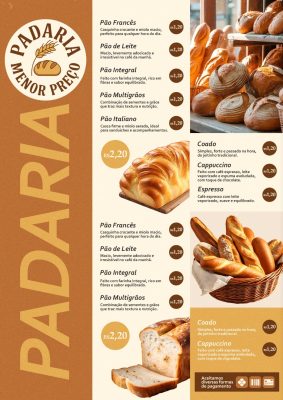 Modelo de Cardápio Padaria PSD Editável
