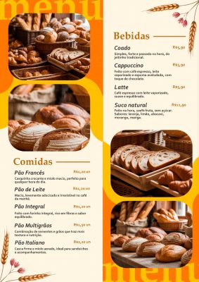 Modelo de Cardápio Padaria PSD Editável