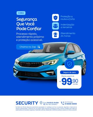 Seguro de Carro Planos a Partir de R$ 99,90 no Mês PSD Editável