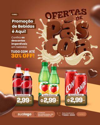 Ofertas de Páscoa Promoção de Bebidas até 30% OFF Encarte PSD Editável