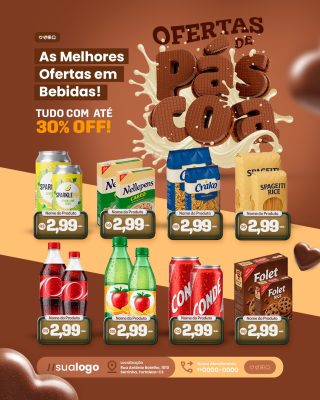 Ofertas de Páscoa As Melhores Bebidas com até 30% OFF Encarte PSD Editável