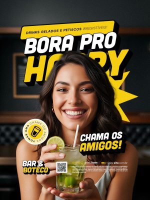 Bar e Boteco Bora pro Happy Drinks e Petiscos Irresistíveis PSD Editável