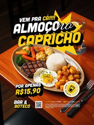 Almoço na Capricho Vem Pra Cá Por Apenas R$15,90 Bar & Boteco PSD Editável