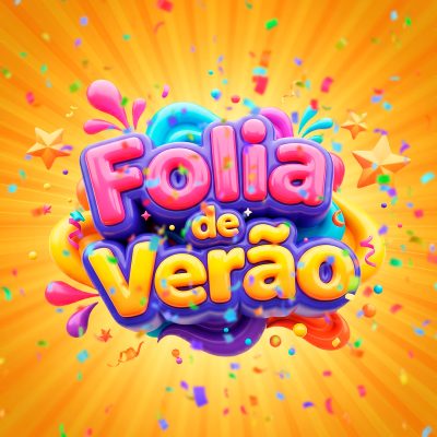 Folia de Verão Título 3D Vibrante com Confetes PSD Editável