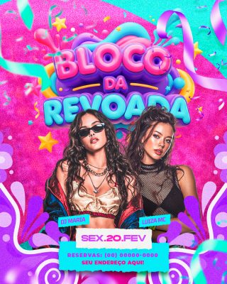 Bloco da Revoada Flyer de Carnaval Pink Vibrante PSD Editável