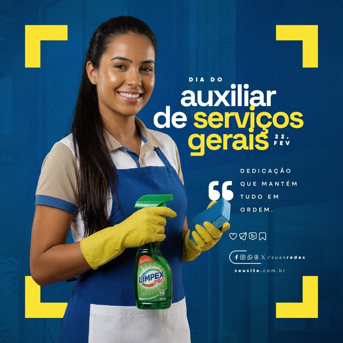 Dia do Auxiliar de Serviços Gerais 22 Fevereiro Dedicação PSD Editável