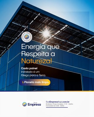 Energia Solar com Painéis Solares Plano de Fundo Azul PSD Editável