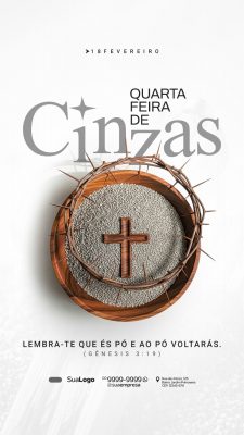 Quarta-feira de Cinzas Coroa Espinhos Cruz Areia Religião PSD Editável