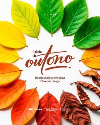 Outono 20 de Março Início da Estação com Folhas Secas PSD Editável