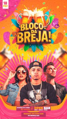 Carnaval Bloco da Breja Festa Fevereiro Open Bar PSD Editável