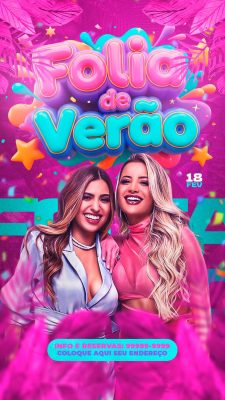 Folia de Verão 18 Fev Evento Tropical Rosa PSD Editável