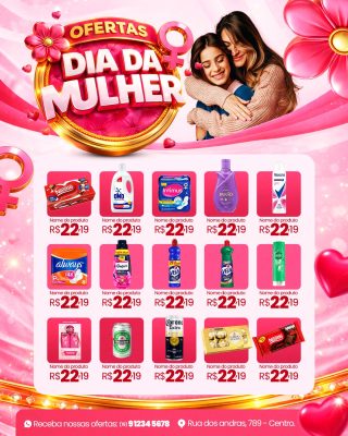 Dia da Mulher OfertasBanner Rosa Promocional PSD Editável