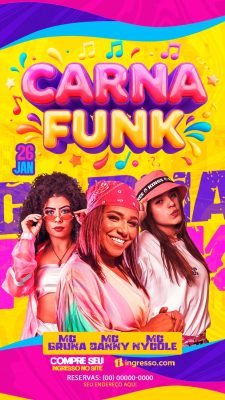 Carna Funk 26 Jan Convite Festa Balada Eletrônica PSD Editável