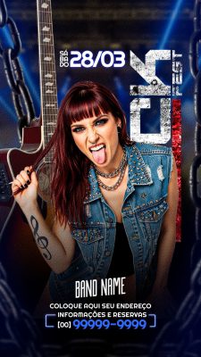 Festa Rock Night Sábado 28/03 com Guitarra e Correntes PSD Editável