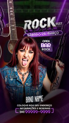 Flyer Story Rock Fest Sábado 28 Março Open Bar Rock Flyer Evento PSD Editável