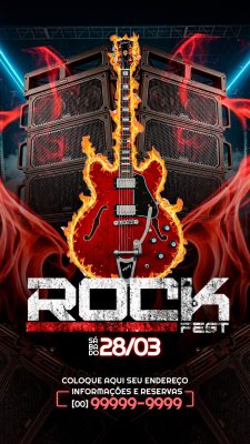 Flyer Story Rock Fest 28/03 Guitarra em Chamas Evento Musical PSD Editável