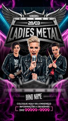 Flyer Story Ladies Metal Sábado 28/03 Festa Rock Show PSD Editável