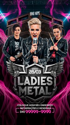Flyer Story Ladies Metal Pôster de Festival de Rock Mulheres Bandas PSD Editável