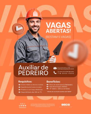 Recrutamento Emprego Temos Vagas Abertas Contratação Social Media PSD Editável