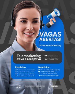 Recrutamento Emprego Temos Vagas Abertas Contratação Social Media PSD Editável