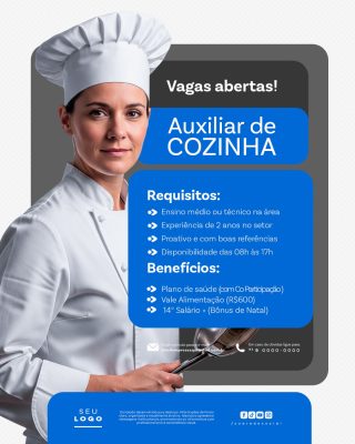 Vagas Abertas Auxiliar de Cozinha Anúncio de Emprego PSD Editável