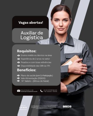 Vagas Abertas Auxiliar de Logística Anúncio de Emprego PSD Editável