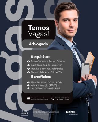 Recrutamento Emprego Temos Vagas Abertas Contratação Social Media PSD Editável