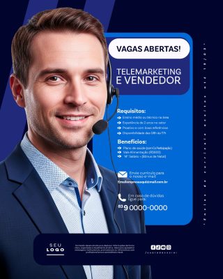 Recrutamento Emprego Temos Vagas Abertas Contratação Social Media PSD Editável