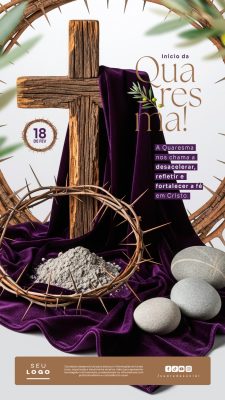 Quaresma Início da Quaresma Cruz Coroa Espinhos PSD Editável