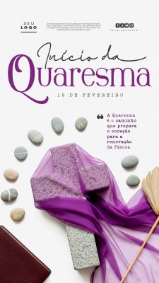 Início da Quaresma Convite Litúrgico para Renovação da Páscoa PSD Editável
