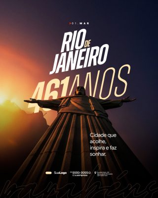 Rio de Janeiro 461 Anos Celebração Março Cartaz Social PSD Editável
