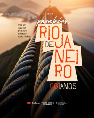 Rio de Janeiro 01 MAR Parabéns 461 Anos Celebração PSD Editável