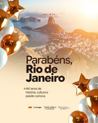 Rio de Janeiro 461 Anos Celebração Maravilhosa PSD Editável